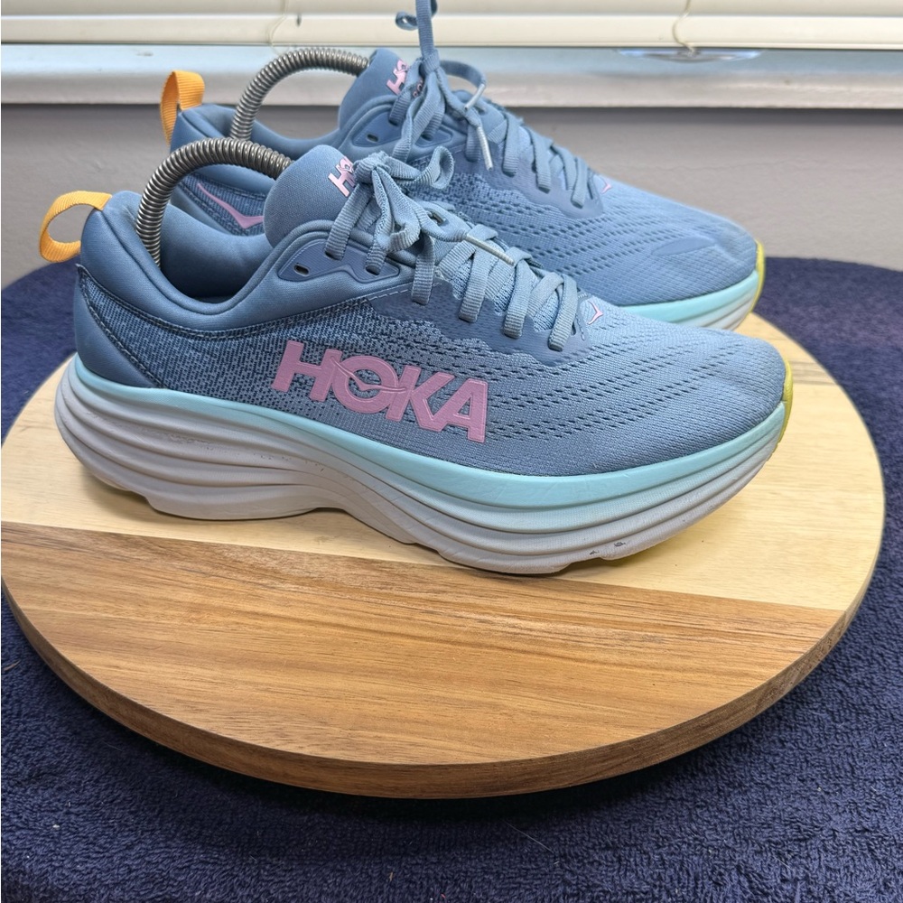 HOKA Women's Blue Running Shoes with Pink Logo